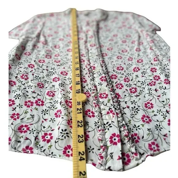 Brooks Brothers Red Fleece Floral White Pink Short Sleeve Flowy Blouse - Size 6 - Picture 8 of 11